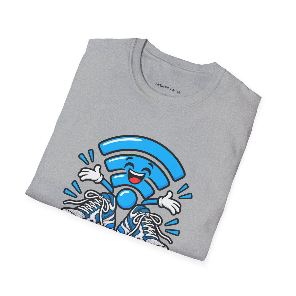 Graphic fitness T-shirt featuring the "The Gym Wi-Fi Knows My Routine" design.