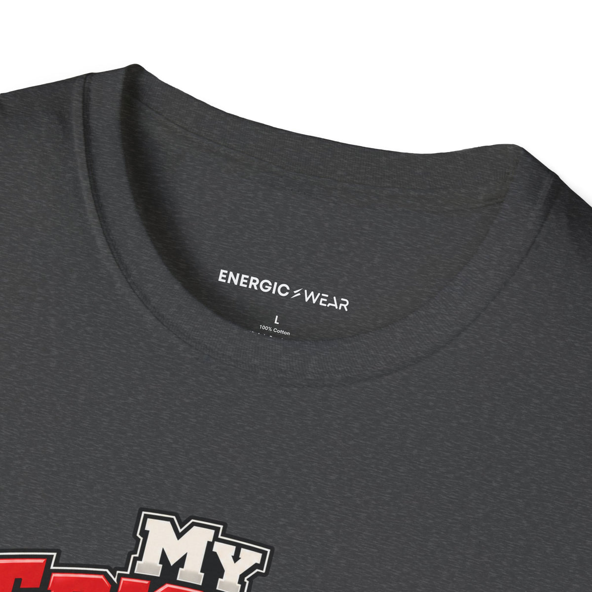 Graphic fitness T-shirt featuring the "My Triceps Finish What My Chest Starts" design.