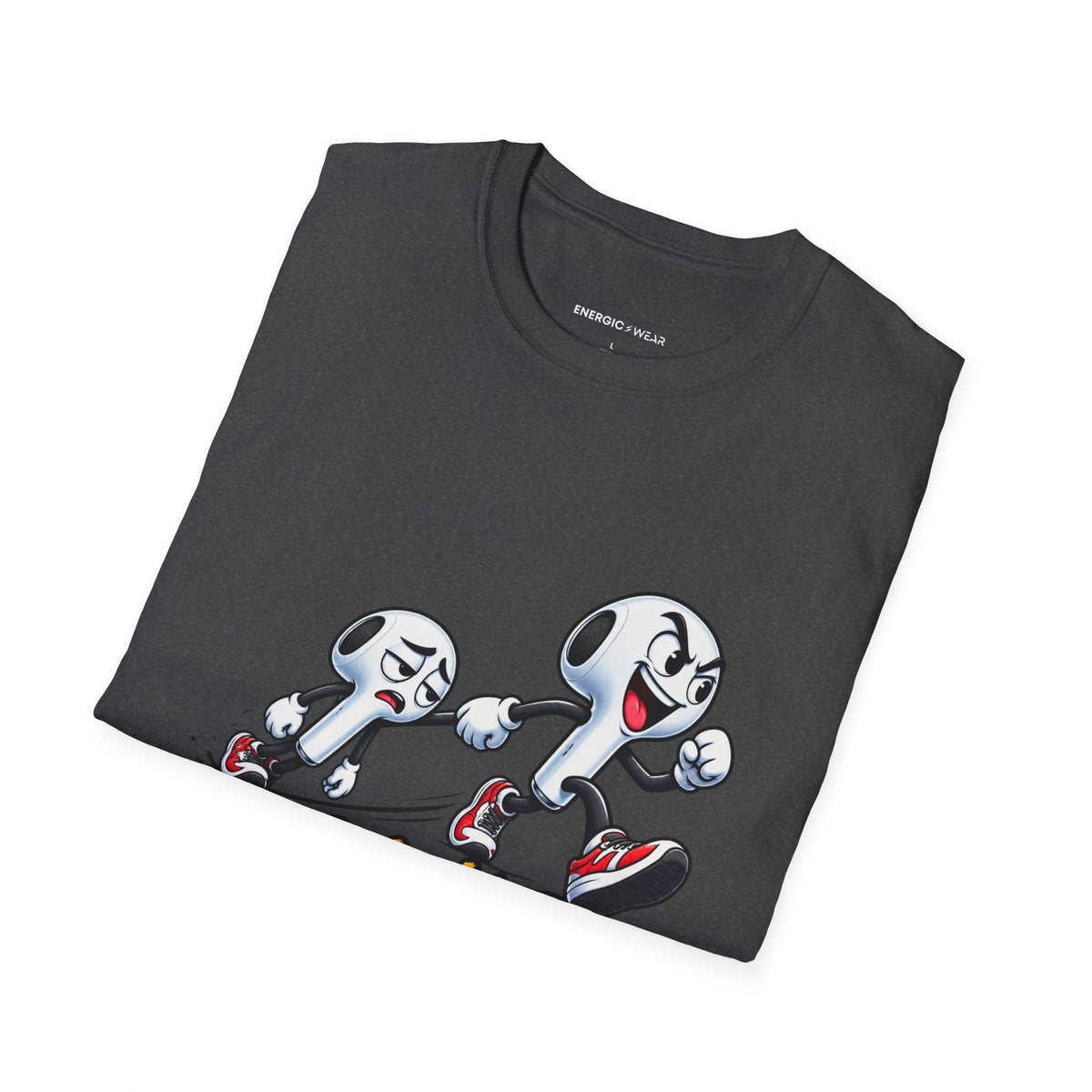Graphic fitness T-shirt featuring the "One Earbud Is Doing All the Motivating" design.