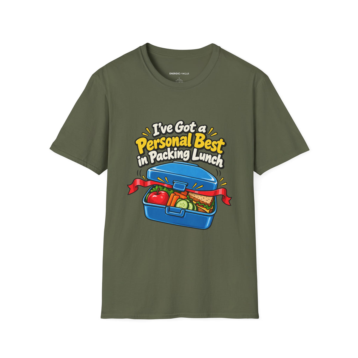 Graphic fitness T-shirt featuring the "I've Got a Personal Best in Packing Lunch" design.