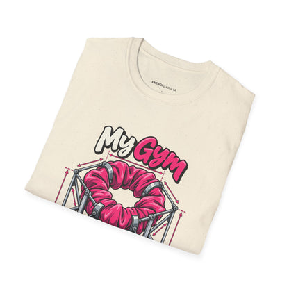 Graphic fitness T-shirt featuring the "My Gym Ponytail Has Structural Integrity" design.