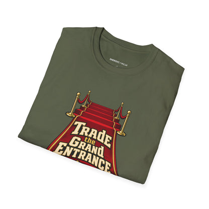 Graphic fitness T-shirt featuring the "Trade the Grand Entrance for a Good Session" design.