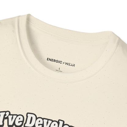 Graphic fitness T-shirt featuring the "I ve Developed Strong Opinions About Bench Upholstery" design.