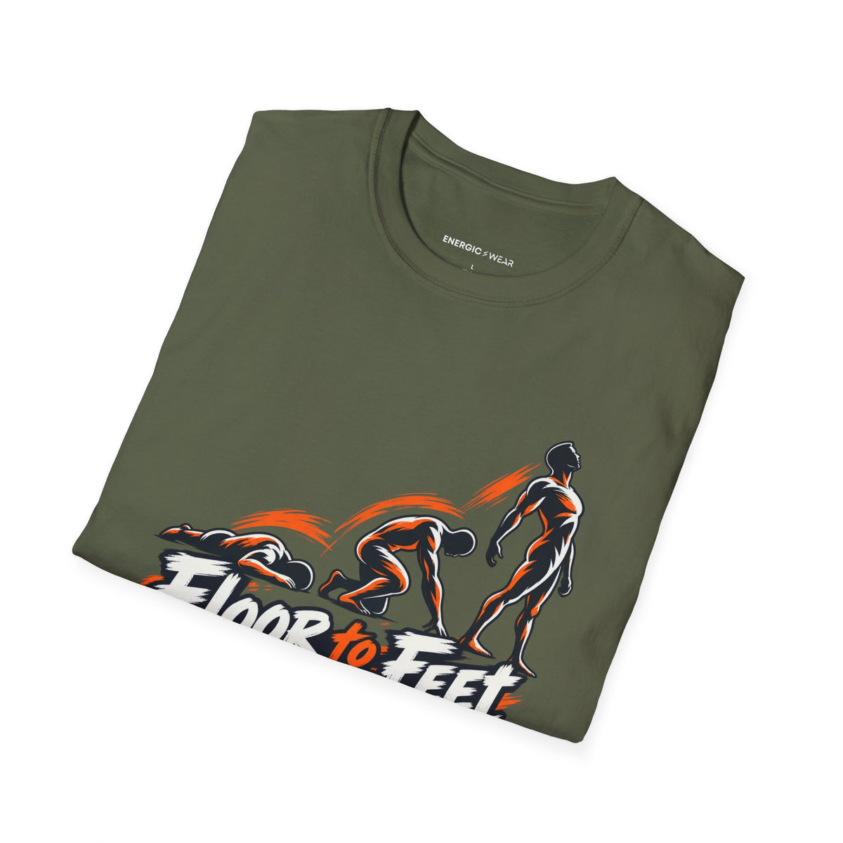 Graphic fitness T-shirt featuring the "Floor to Feet Is Progress Worth Celebrating" design.