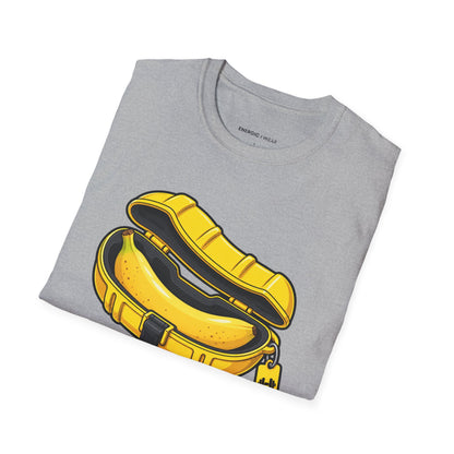 Graphic fitness T-shirt featuring the "My Pre-Workout Banana Has a Travel Case" design.
