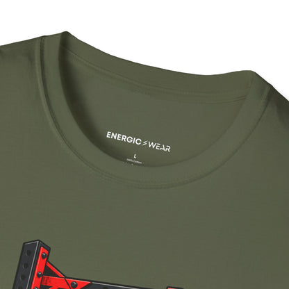 Graphic fitness T-shirt featuring the "Power Can Be Built One Side at a Time" design.