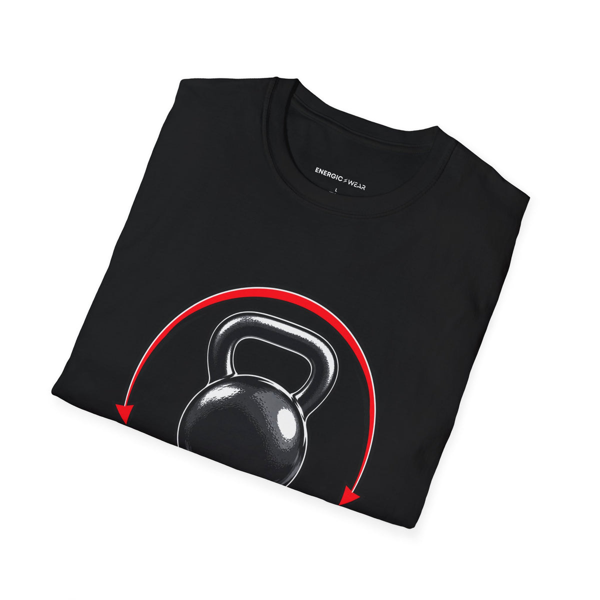 Graphic fitness T-shirt featuring the "Control the Swing Own the Bell" design.
