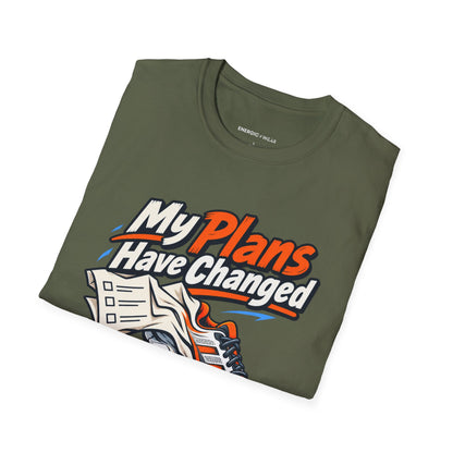 Graphic fitness T-shirt featuring the "My Plans Have Changed Into Training Shoes" design.