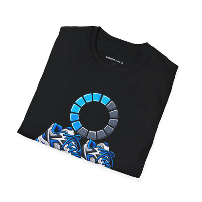 Graphic fitness T-shirt featuring the "Please Hold, My Legs Are Rebooting" design.