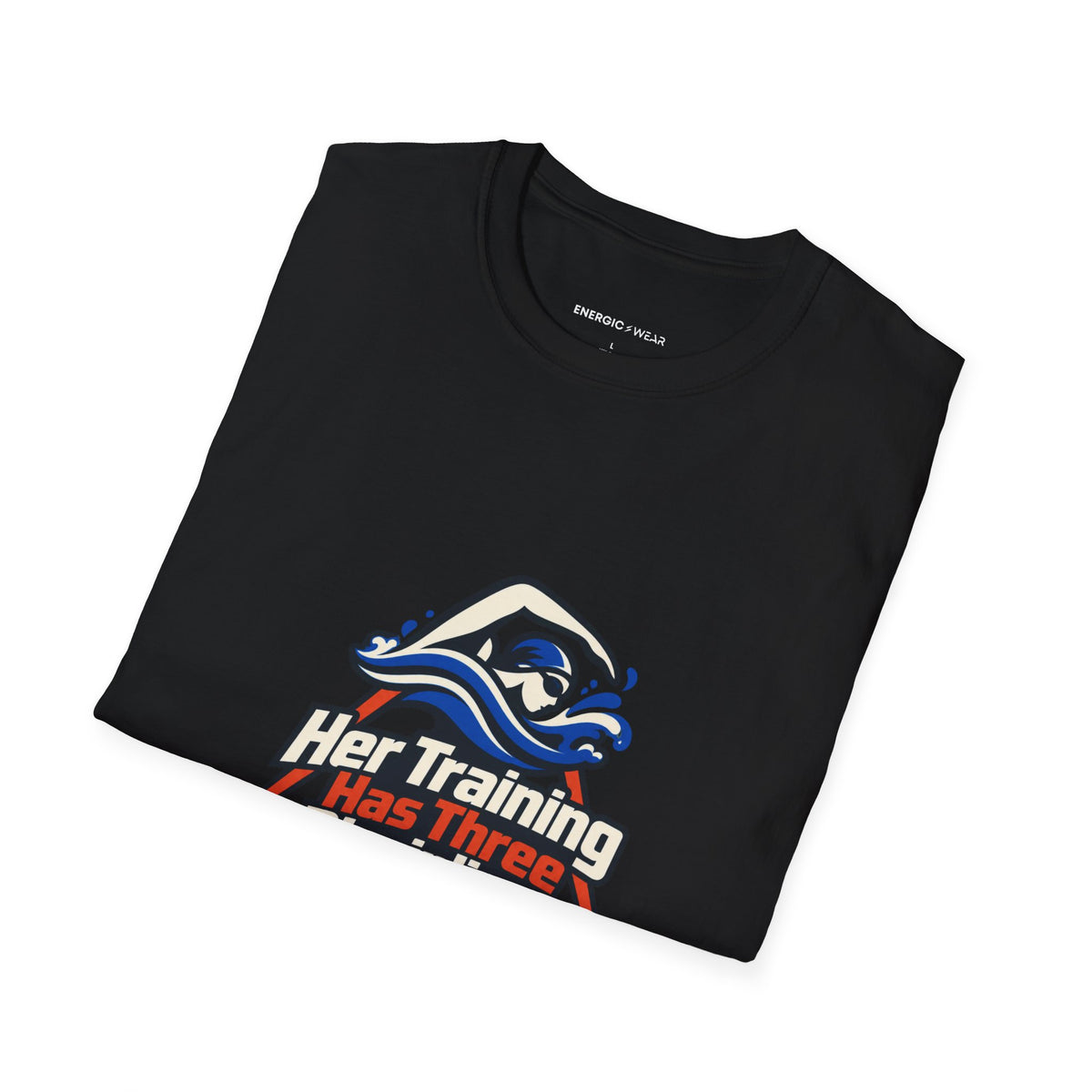 Graphic fitness T-shirt featuring the "Her Training Has Three Disciplines" design.