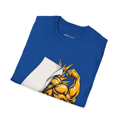 Graphic fitness T-shirt featuring the "My Muscles Don't Need a Beauty Brief" design.