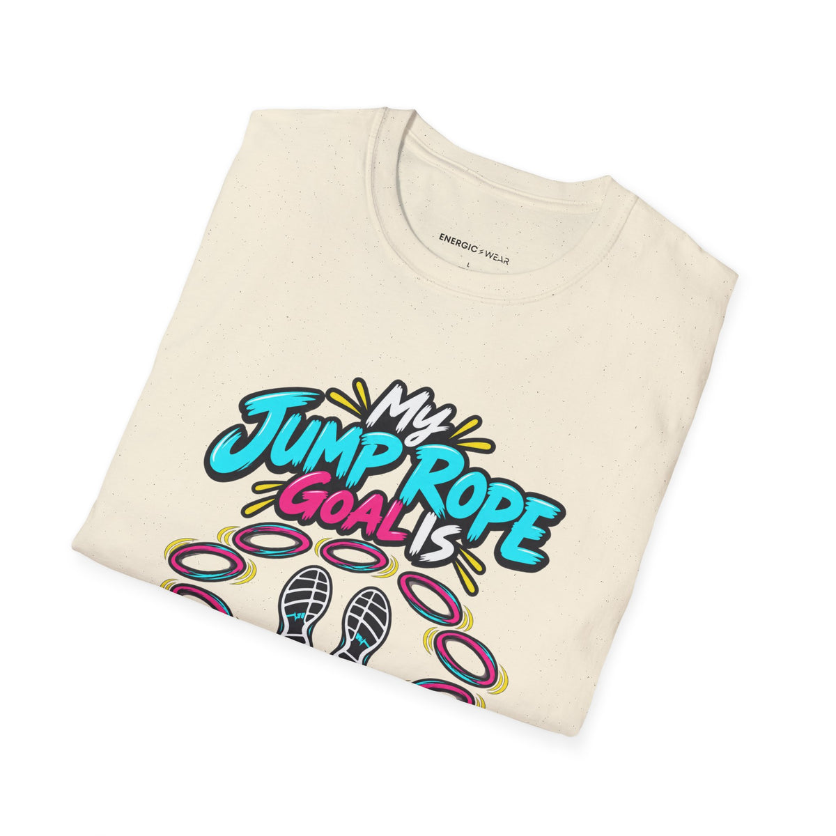 Graphic fitness T-shirt featuring the "My Jump Rope Goal Is Ten Unbroken Turns" design.