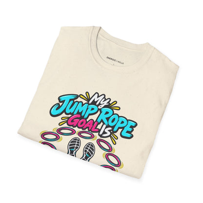 Graphic fitness T-shirt featuring the "My Jump Rope Goal Is Ten Unbroken Turns" design.