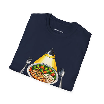 Graphic fitness T-shirt featuring the "I Plate My Food with Championship Focus" design.