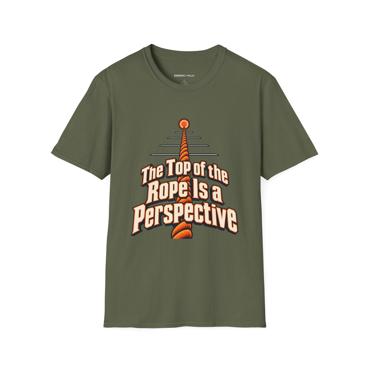 Graphic fitness T-shirt featuring the "The Top of the Rope Is a Perspective" design.