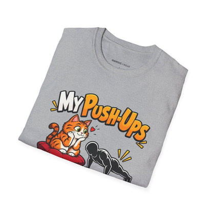 Graphic fitness T-shirt featuring the "My Push-Ups Have a Very Small Fan Club" design.