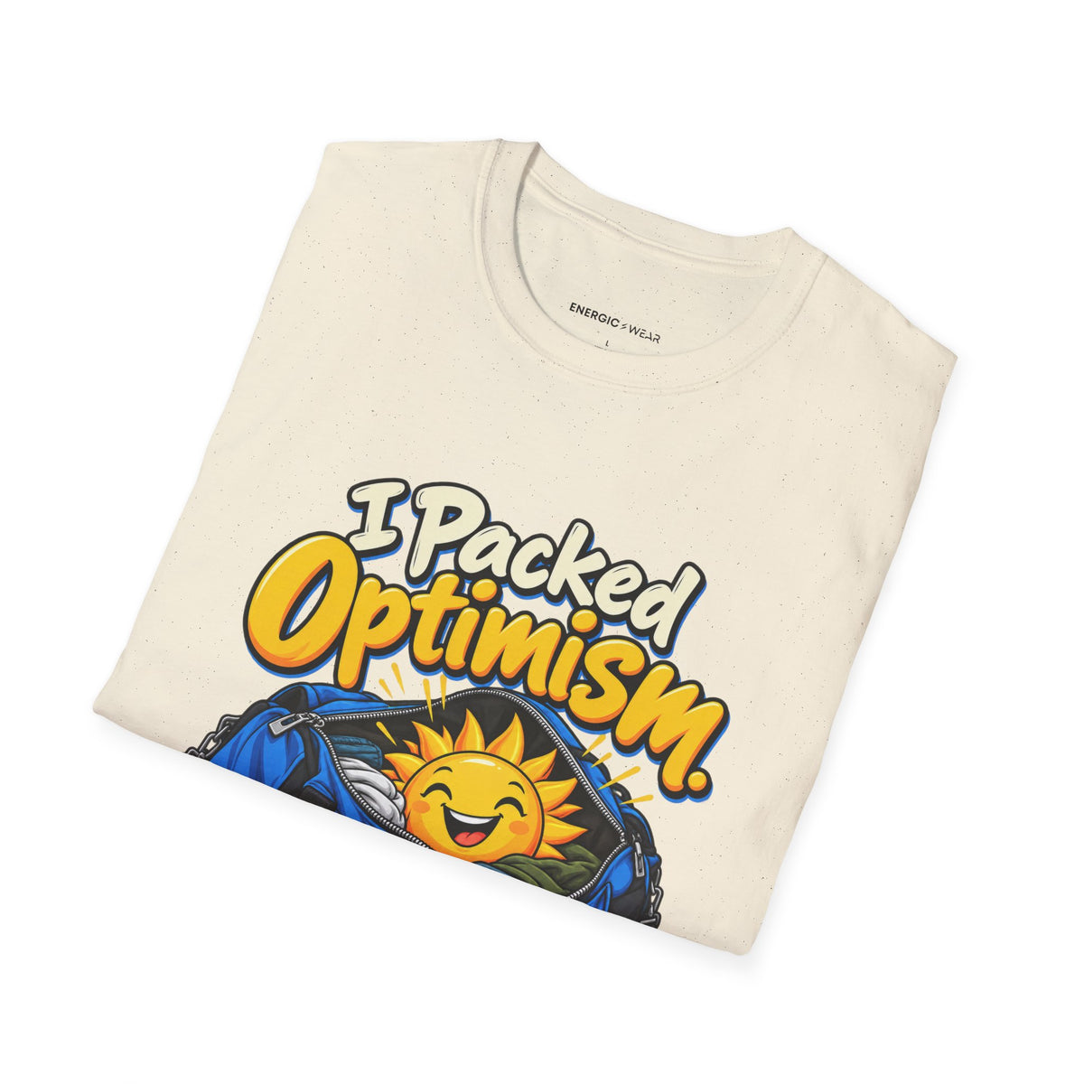 Graphic fitness T-shirt featuring the "I Packed Optimism Forgot Socks" design.