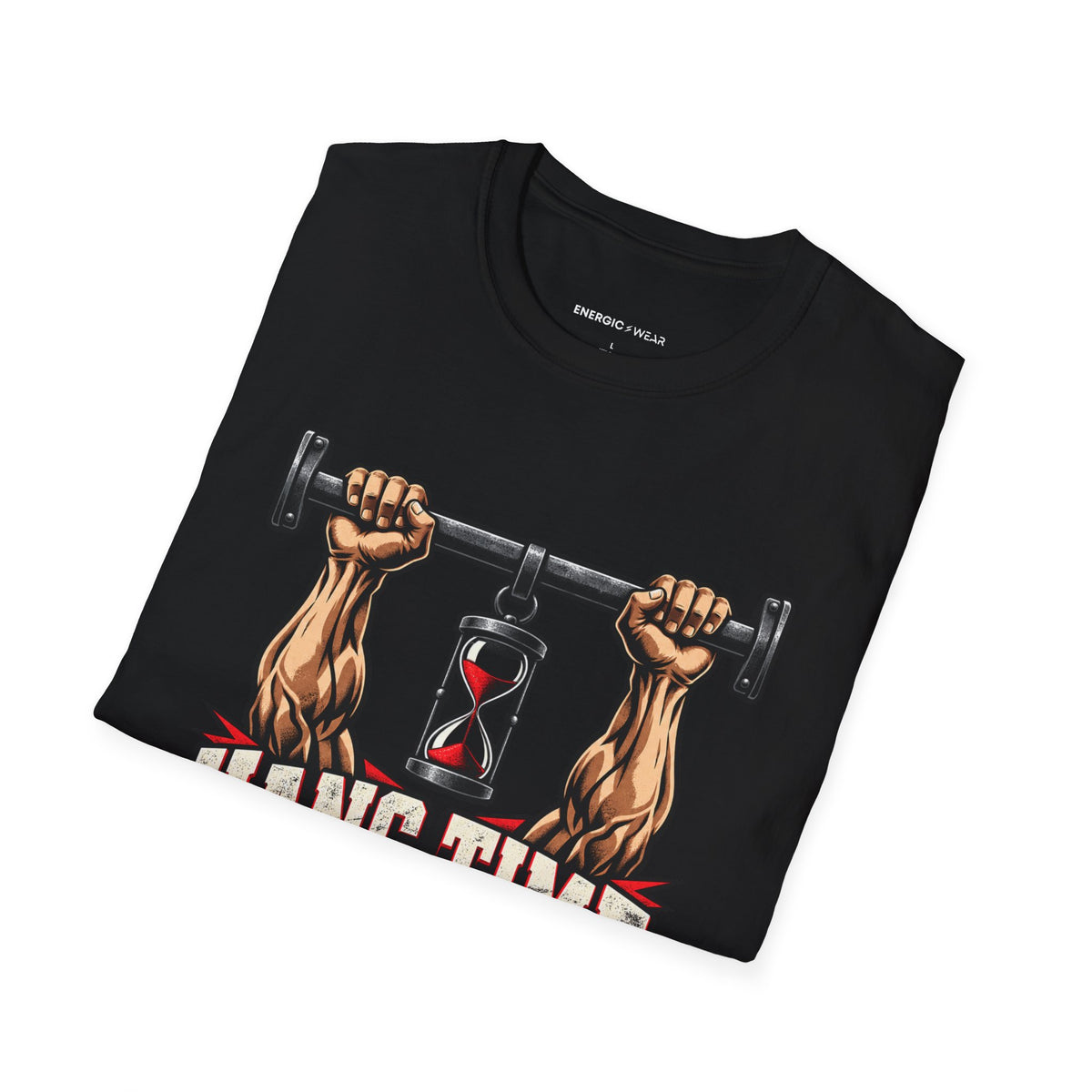 Graphic fitness T-shirt featuring the "Hang Time Earned by Hand" design.
