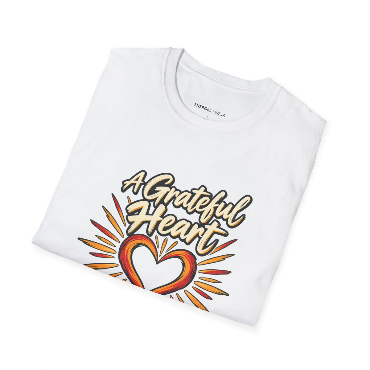 Graphic fitness T-shirt featuring the "A Grateful Heart Can Train Fiercely" design.