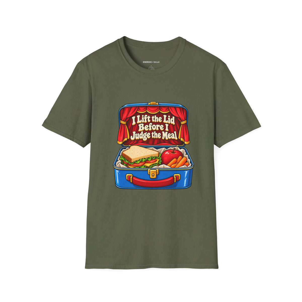 Graphic fitness T-shirt featuring the "I Lift the Lid Before I Judge the Meal" design.