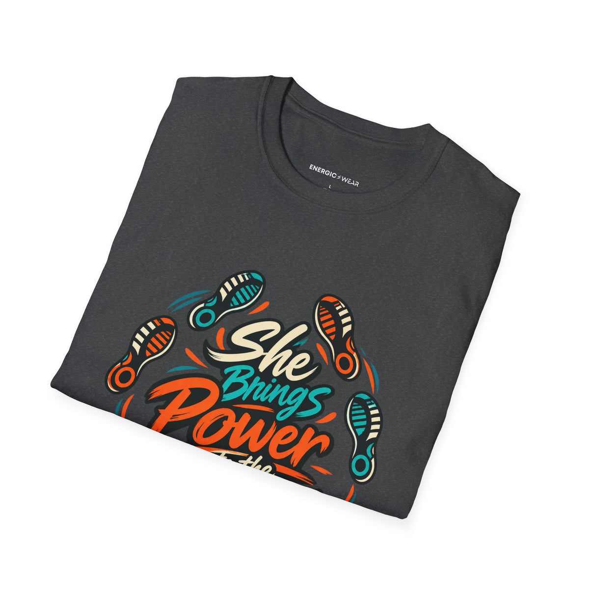 Graphic fitness T-shirt featuring the "She Brings Power to the Eight Count" design.