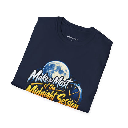Graphic fitness T-shirt featuring the "Make the Most of the Midnight Session" design.