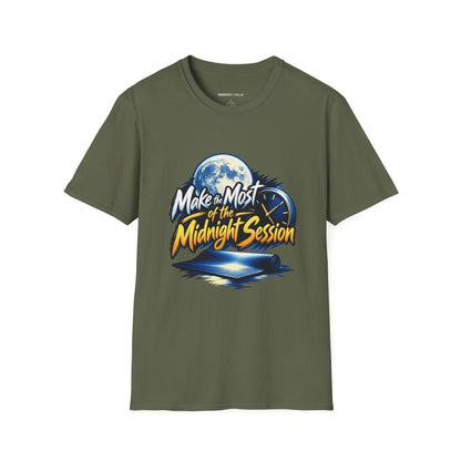 Graphic fitness T-shirt featuring the "Make the Most of the Midnight Session" design.