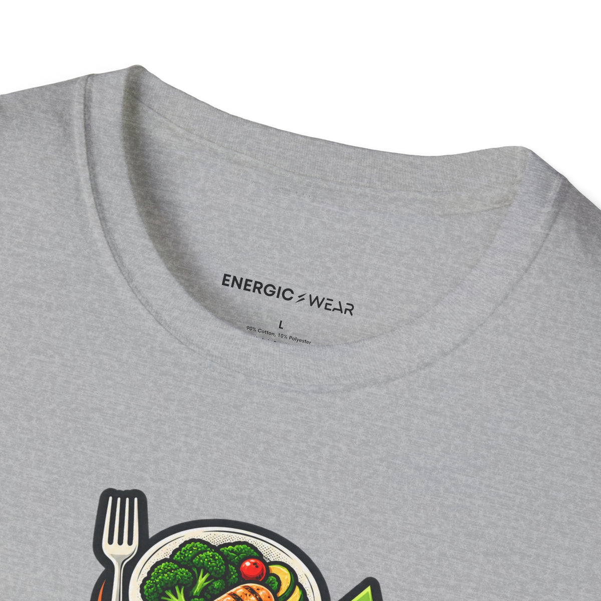 Graphic fitness T-shirt featuring the "Built Between Meals" design.