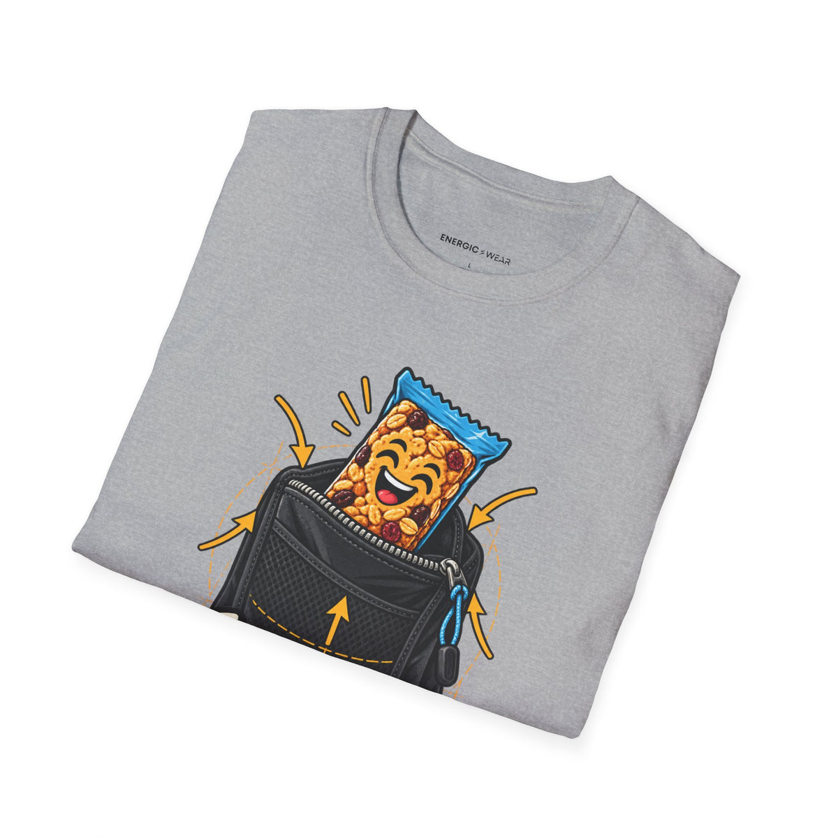 Graphic fitness T-shirt featuring the "The Snack Pocket Is Essential Equipment" design.