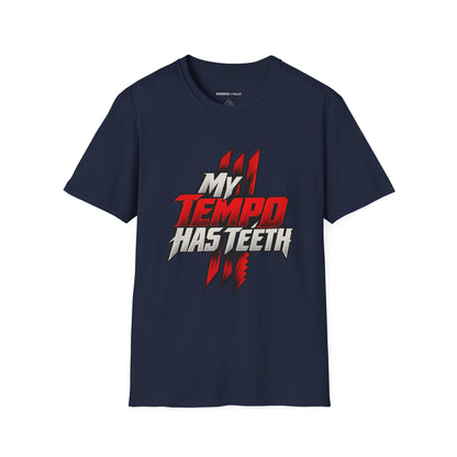 Graphic fitness T-shirt featuring the "My Tempo Has Teeth" design.