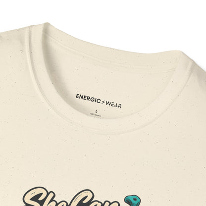 Graphic fitness T-shirt featuring the "She Can Out-Climb Her Old Doubts" design.
