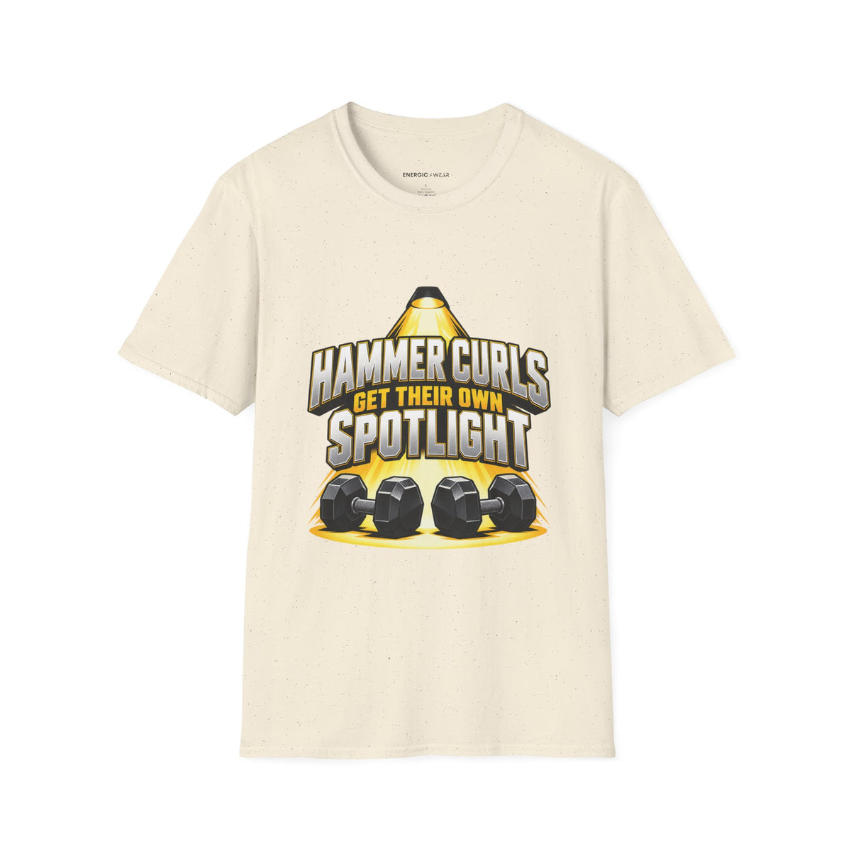 Graphic fitness T-shirt featuring the "Hammer Curls Get Their Own Spotlight" design.