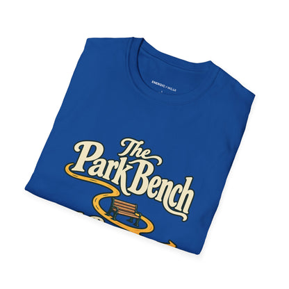 Graphic fitness T-shirt featuring the "The Park Bench Is Part of the Route" design.