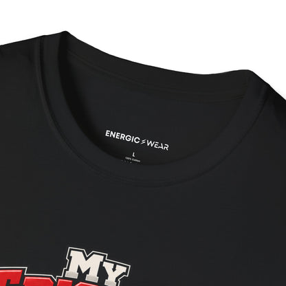 Graphic fitness T-shirt featuring the "My Triceps Finish What My Chest Starts" design.