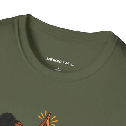Graphic fitness T-shirt featuring the "She Celebrates the Woman Beside Her" design.