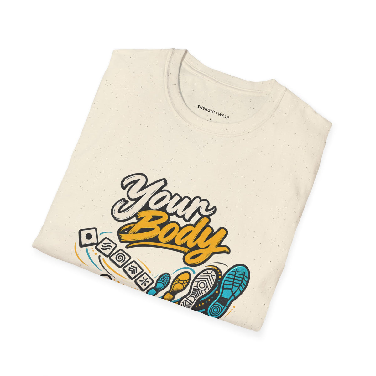 Graphic fitness T-shirt featuring the "Your Body Can Learn a New Language" design.