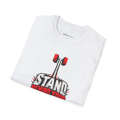 Graphic fitness T-shirt featuring the "Stand Behind Your Lockout" design.