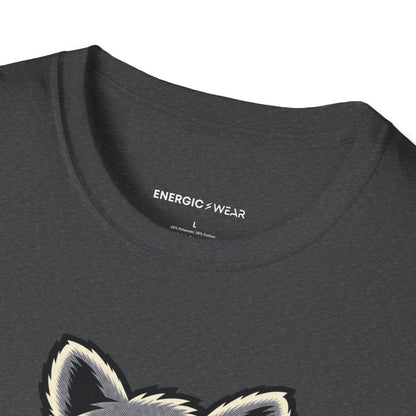 Graphic fitness T-shirt featuring the "Muscular Raccoon" design.