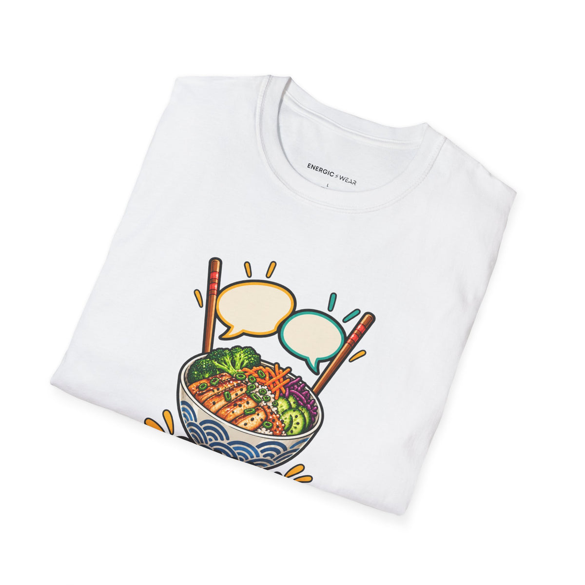Graphic fitness T-shirt featuring the "My Post-Workout Debrief Comes With Chopsticks" design.