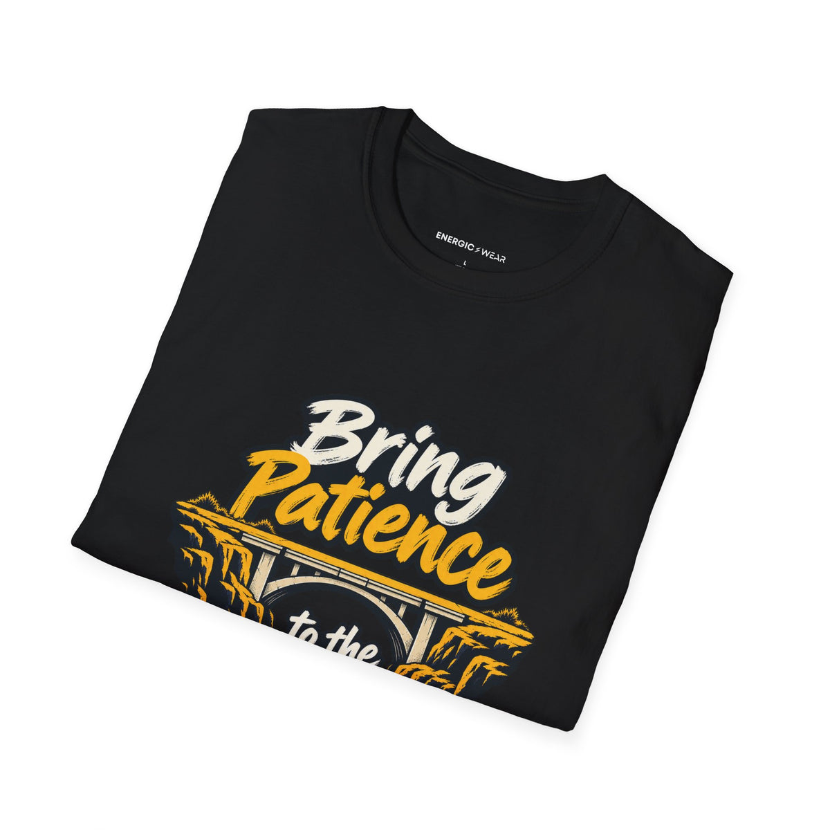 Graphic fitness T-shirt featuring the "Bring Patience to the Plateau" design.