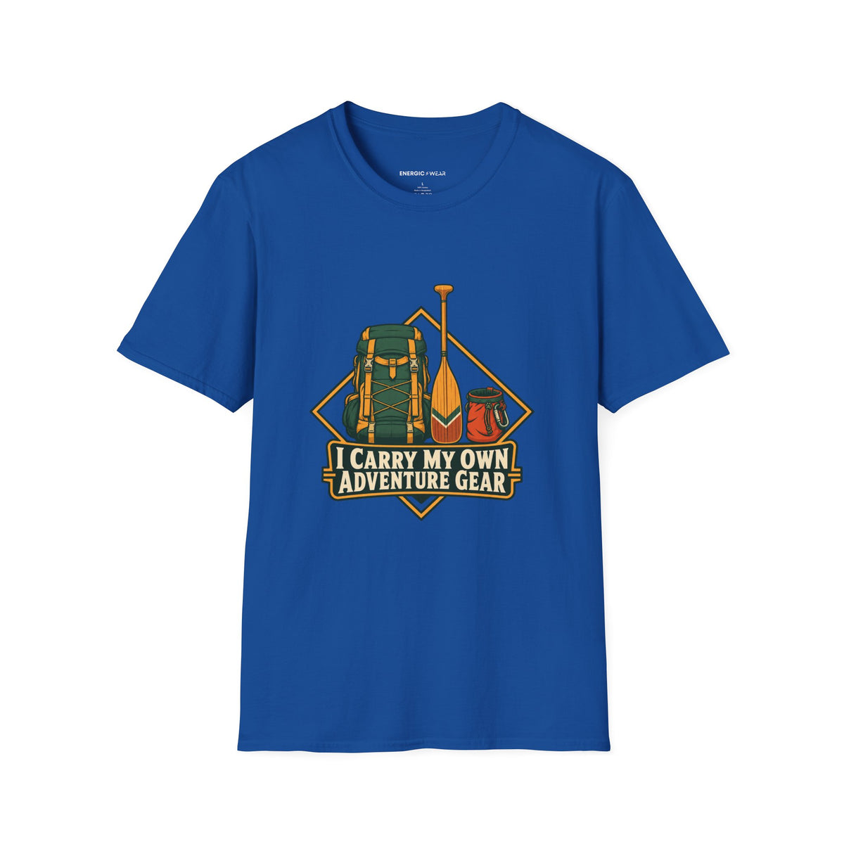 Graphic fitness T-shirt featuring the "I Carry My Own Adventure Gear" design.