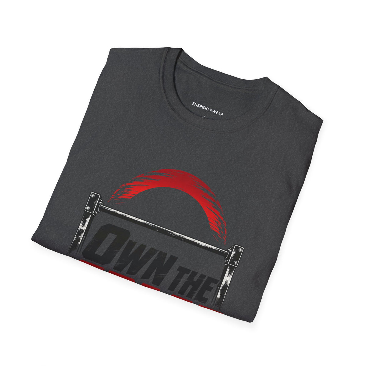Graphic fitness T-shirt featuring the "Own the Space Above the Bar" design.