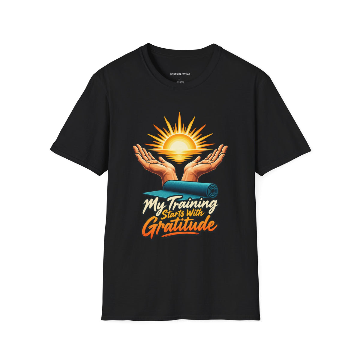 Graphic fitness T-shirt featuring the "My Training Starts with Gratitude" design.