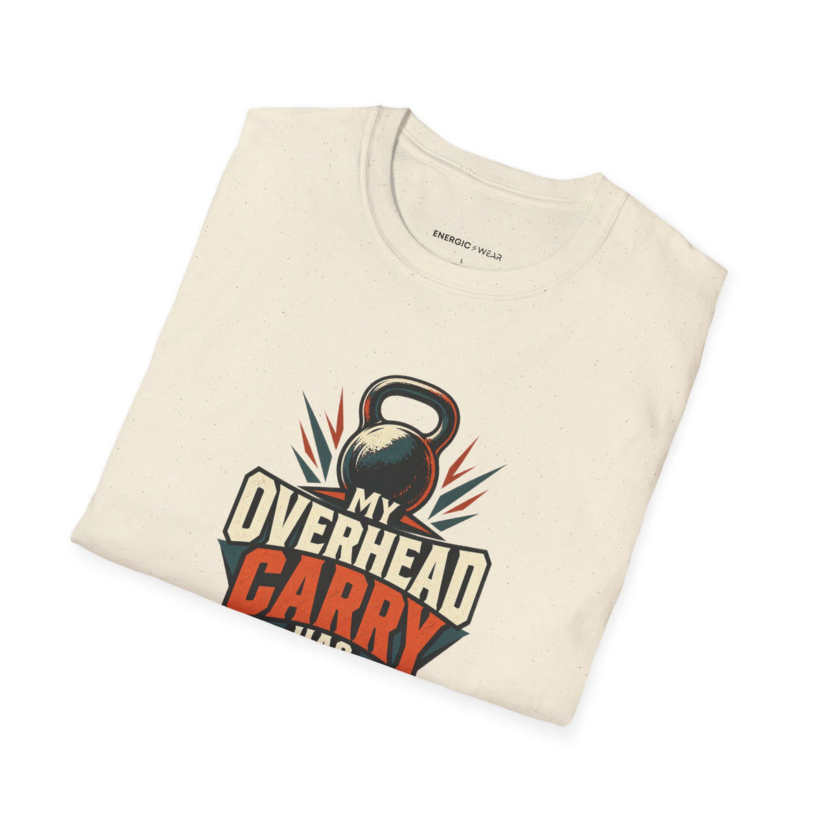 Graphic fitness T-shirt featuring the "My Overhead Carry Has Presence" design.