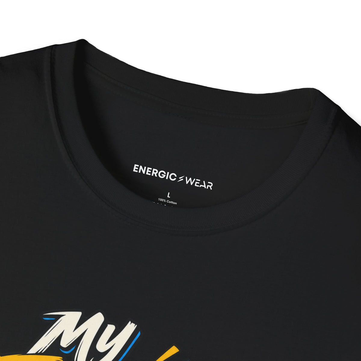 Graphic fitness T-shirt featuring the "My Energy Can Lift the Room" design.