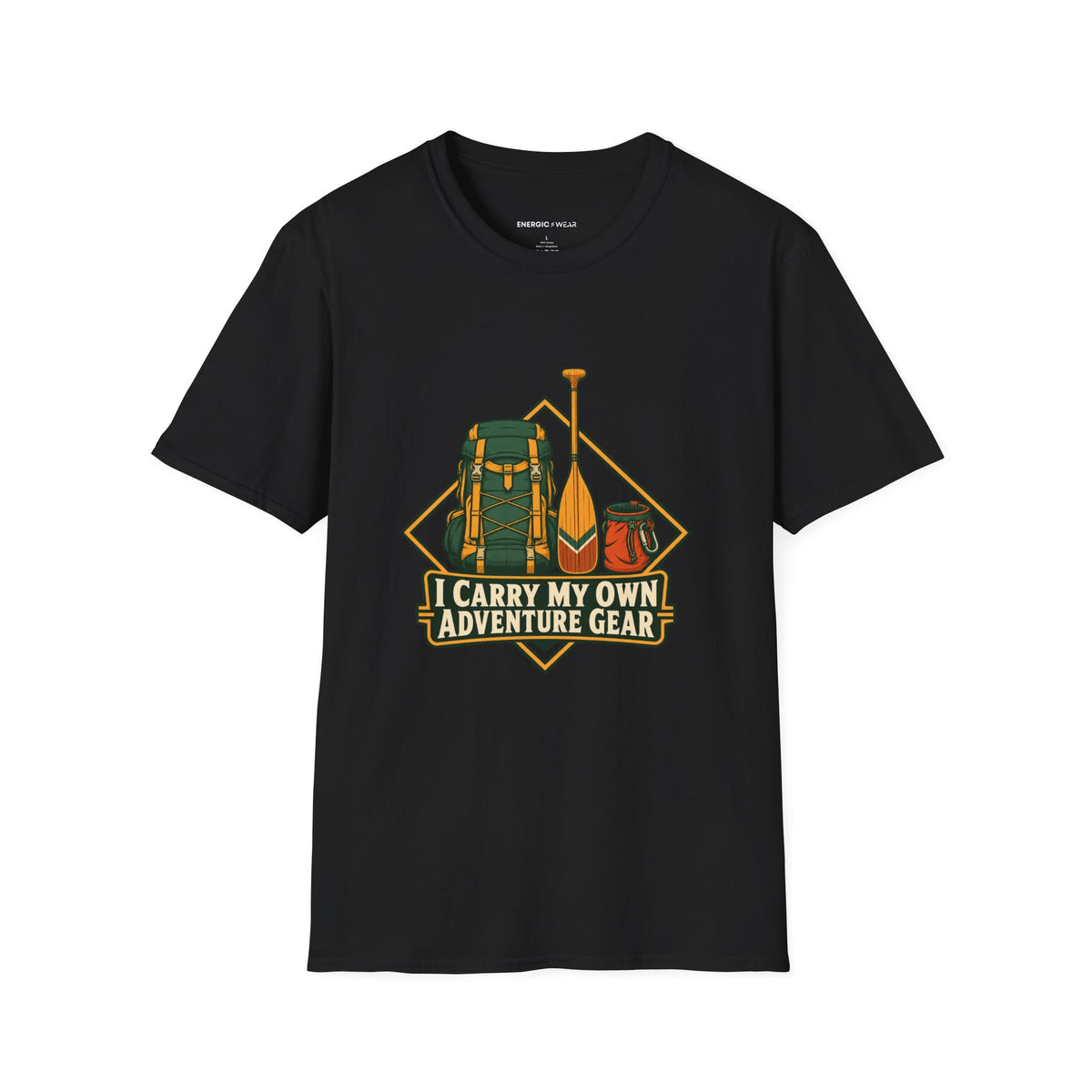 Graphic fitness T-shirt featuring the "I Carry My Own Adventure Gear" design.