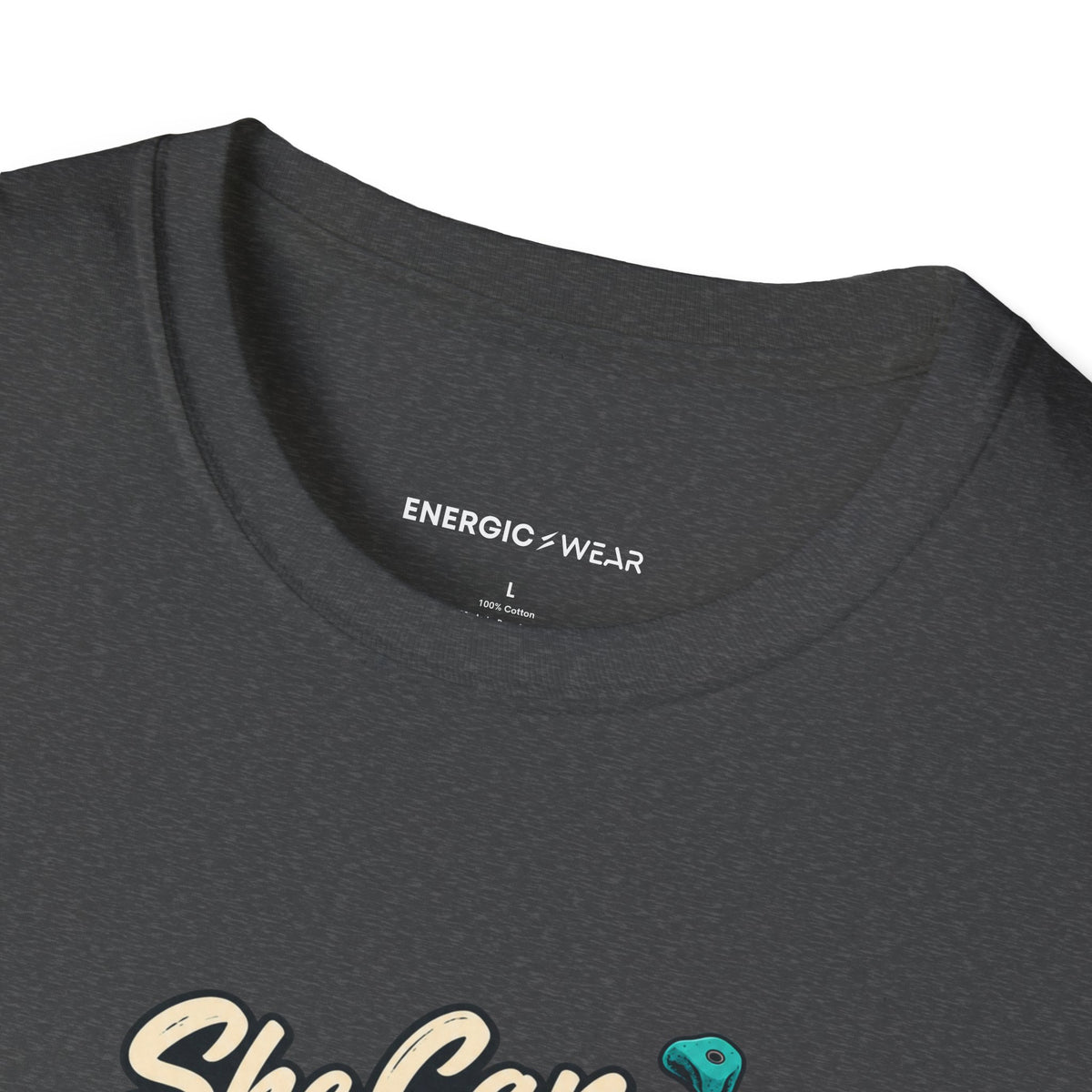 Graphic fitness T-shirt featuring the "She Can Out-Climb Her Old Doubts" design.
