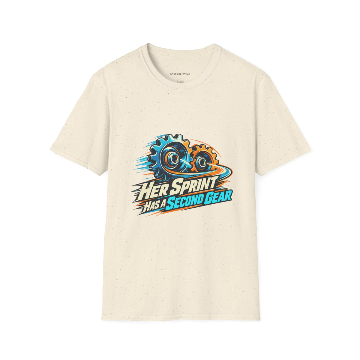 Graphic fitness T-shirt featuring the "Her Sprint Has a Second Gear" design.