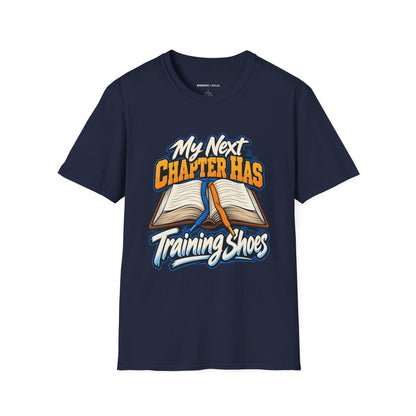 Graphic fitness T-shirt featuring the "My Next Chapter Has Training Shoes" design.