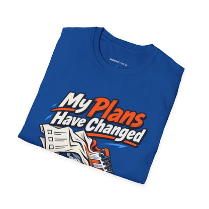 Graphic fitness T-shirt featuring the "My Plans Have Changed Into Training Shoes" design.